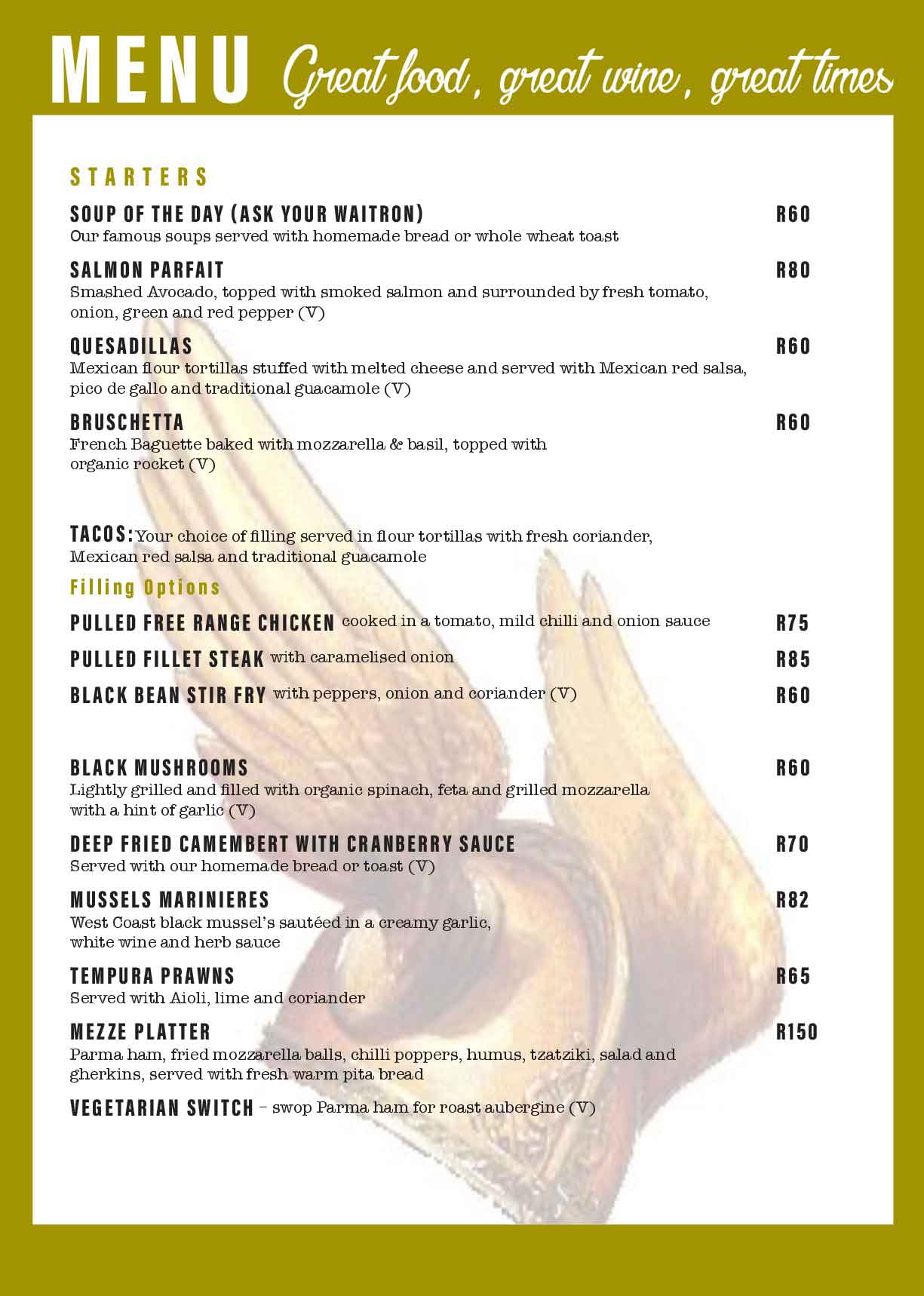 Monkey Valley Resort | Menu Page 1
